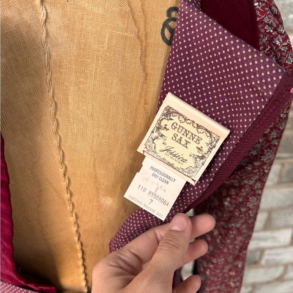 Gunne Sax burgundy maroon velvet bodice midi dress size 7 - Picture 8 of 9